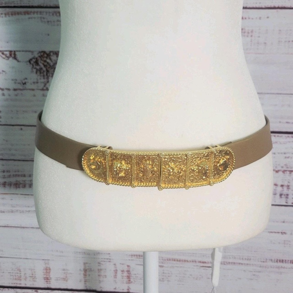 VTG 70s Accessocraft Equestrian Revival Belt Gold EP Horse Hunting Crest